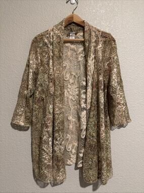 Vintage Open Front Cardigan Lace Boho Coastal Cottage Grunge Light Weight Hippie